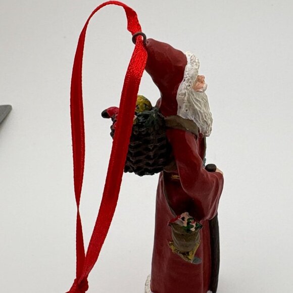 Vintage Santa Claus Christmas Tree Ornament Jolly Old St Nick Toy Sack - Picture 3 of 8